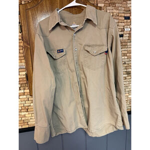 Lapco FR Flame Resistant Button Down Shirt Mens Tan Long Sleeve Snap Size XL